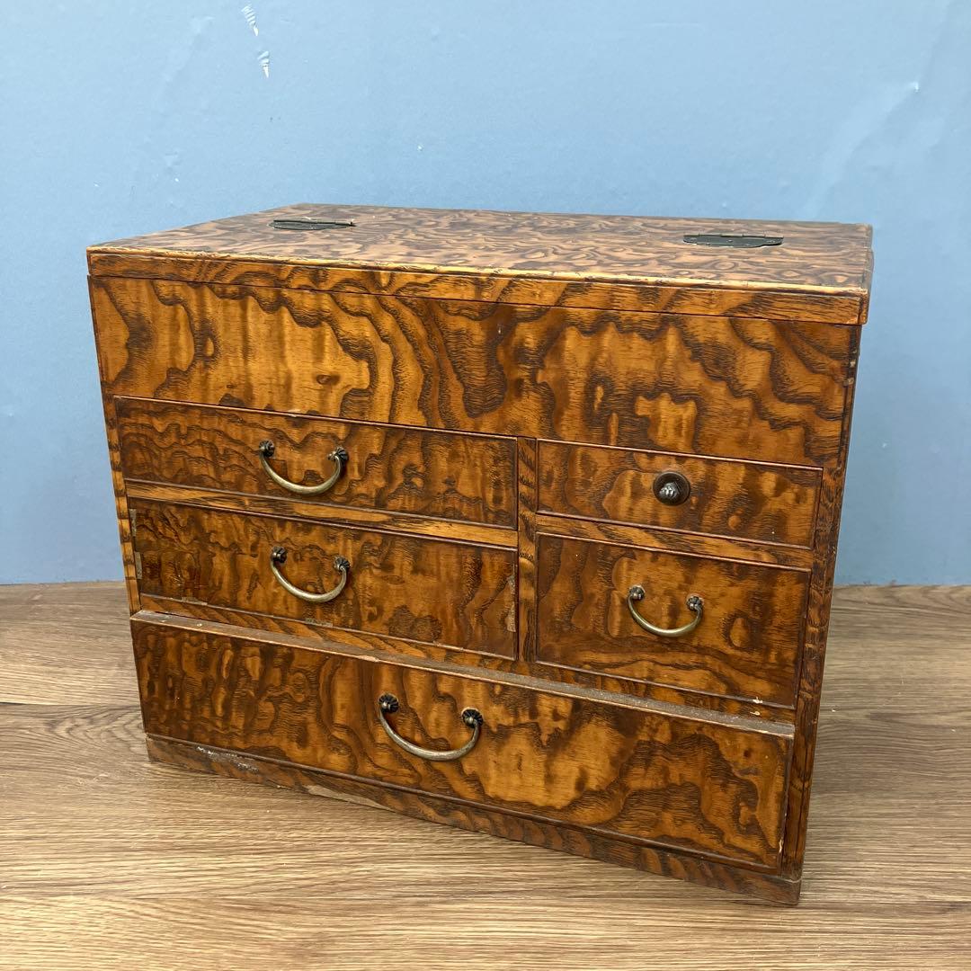 E-3 希少 昭和レトロ 木製 小引き出し 裁縫箱 ソーイングボックス 杢目