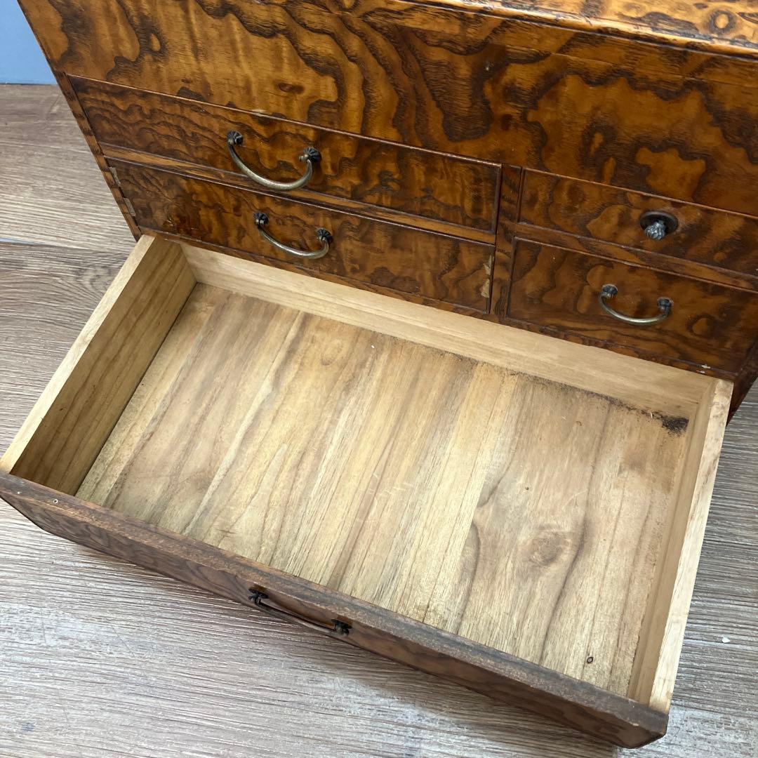 E-3 希少 昭和レトロ 木製 小引き出し 裁縫箱 ソーイングボックス 杢目