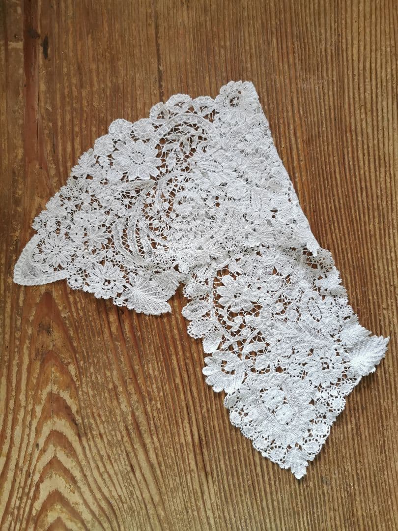 アンティークベルギー ポワンドローズ ブルージュ&デュセスレース付け襟 大型扇用