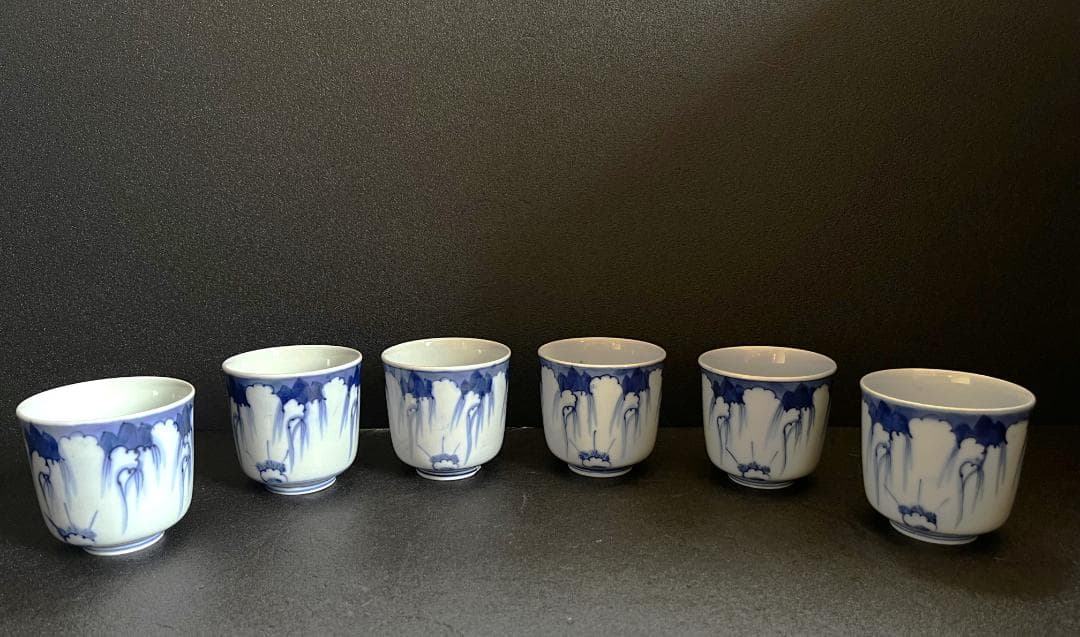 古伊万里　染付　柳絵　蕎麦猪口　湯呑　６客