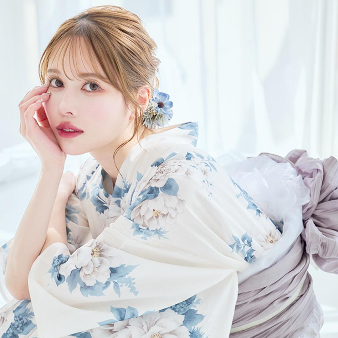 【帯ネイビーに変更】新品 浴衣 セット 大人 水色 白 Y5-3