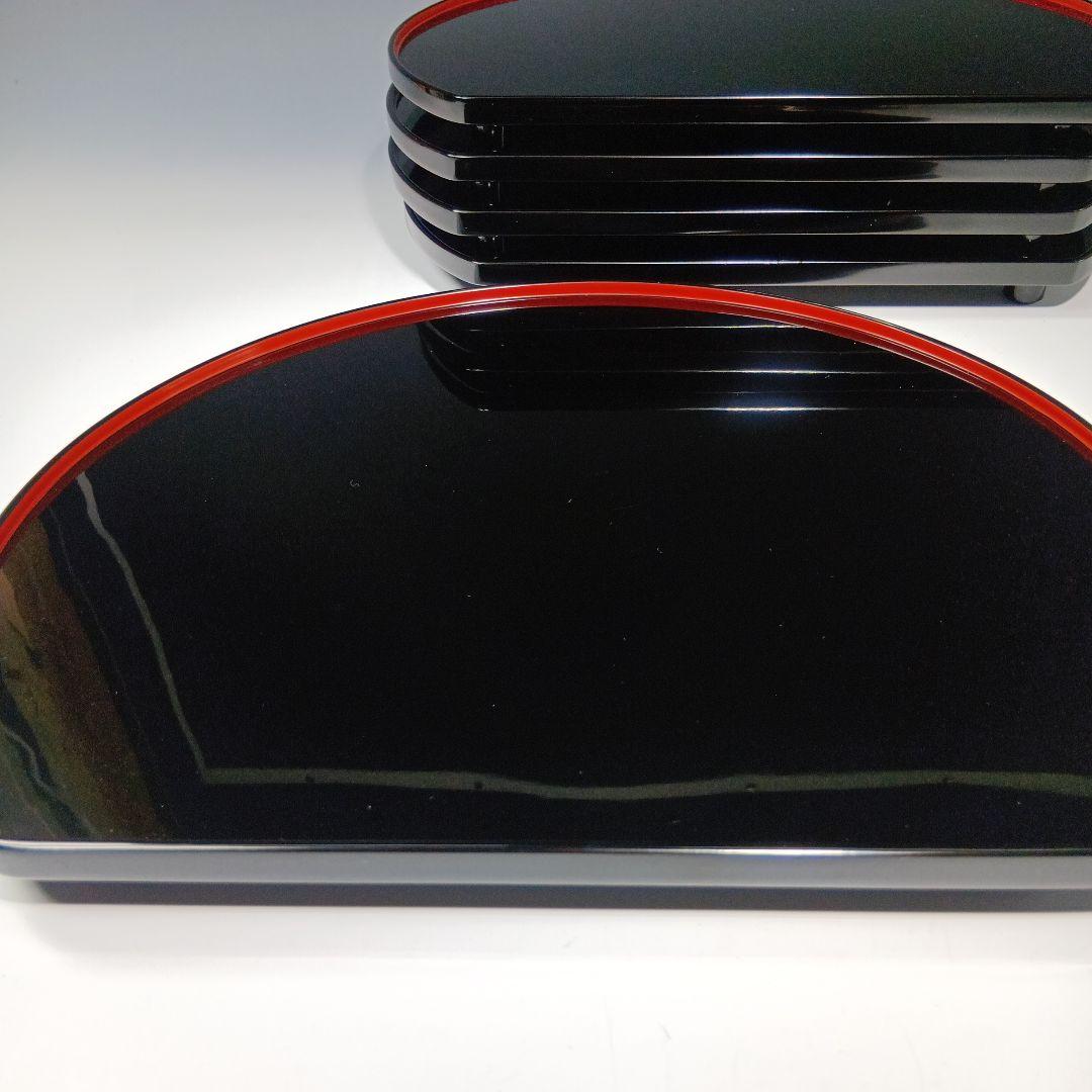 値下げ木製　輪島塗(塗師)静峰造　半月盆5枚　 共箱