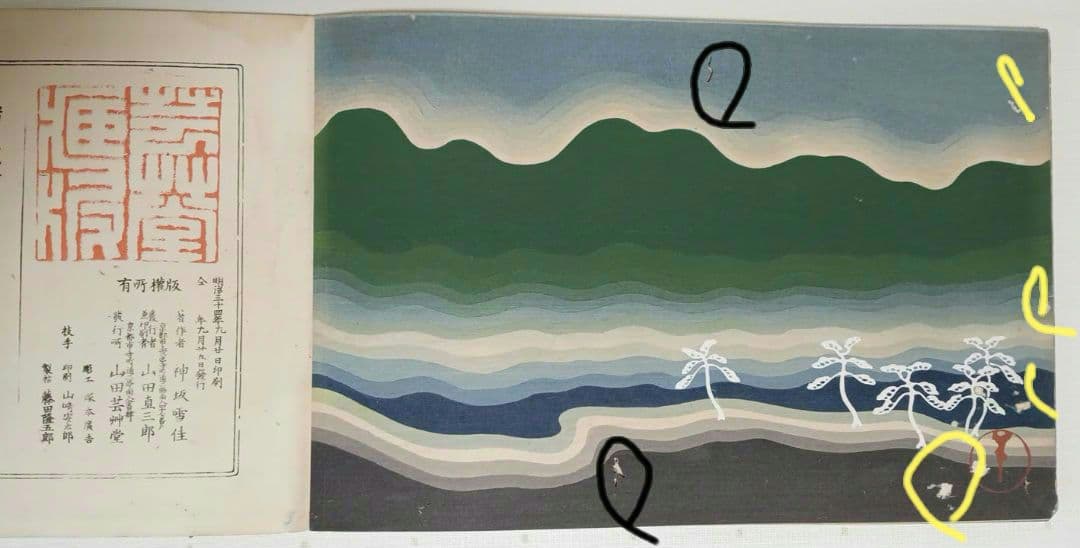 琳派神坂雪佳の稀版画図案画帖ちく佐（弐)図案版画12図柄揃い明治34年出版