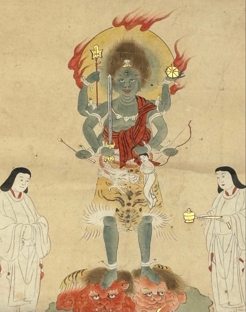 「江戸時代筆 彩色画 青面金剛図」1幅|庚申 真言宗 仏画 仏教美術 掛軸