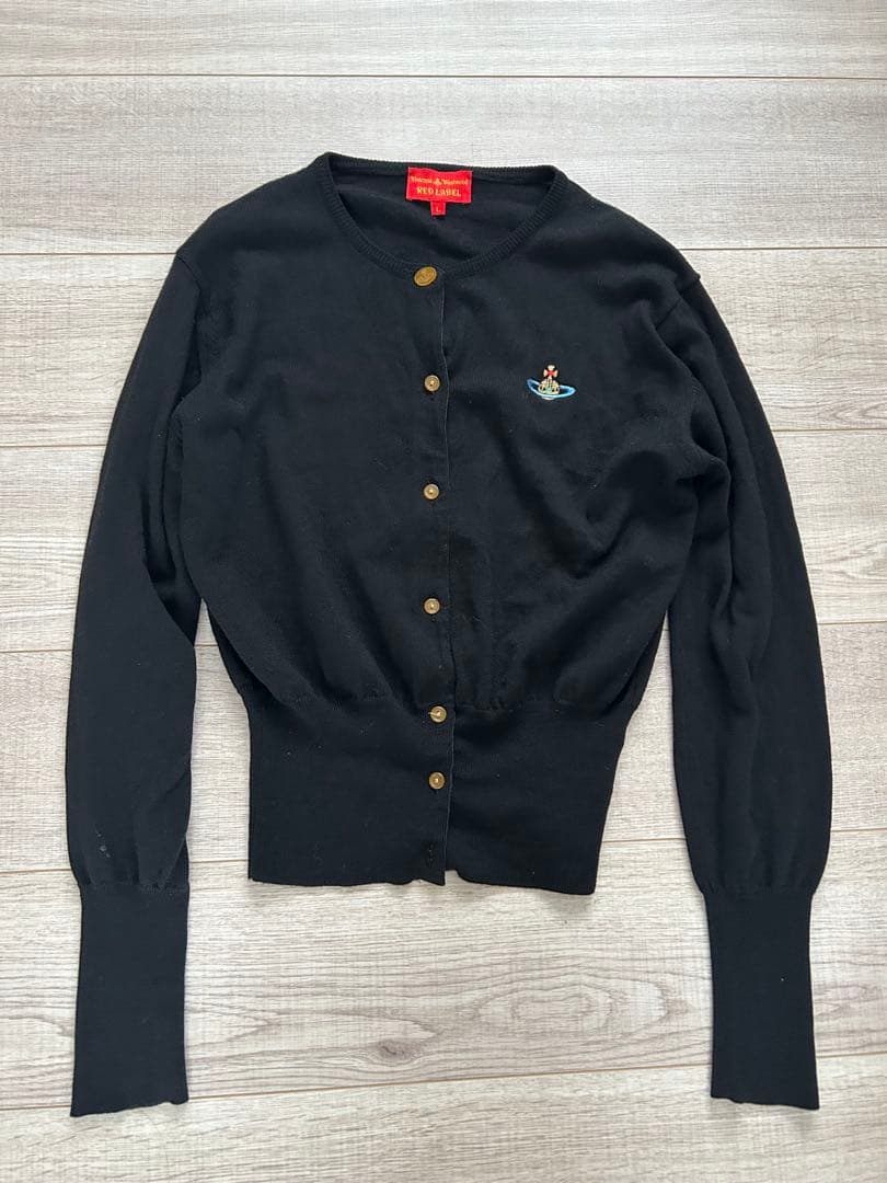 イタリア製　ヴィヴィアンウエストウッド　カーディガン オーブ刺繍＆ボタン L 黒
