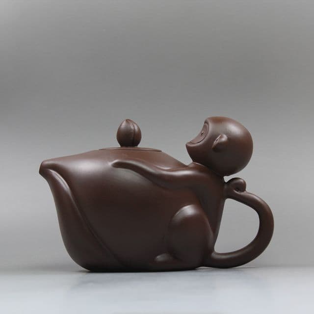 :中国宜興紫砂壷 霊猴献寿桃壺 急須 工芸品 美術品 置物