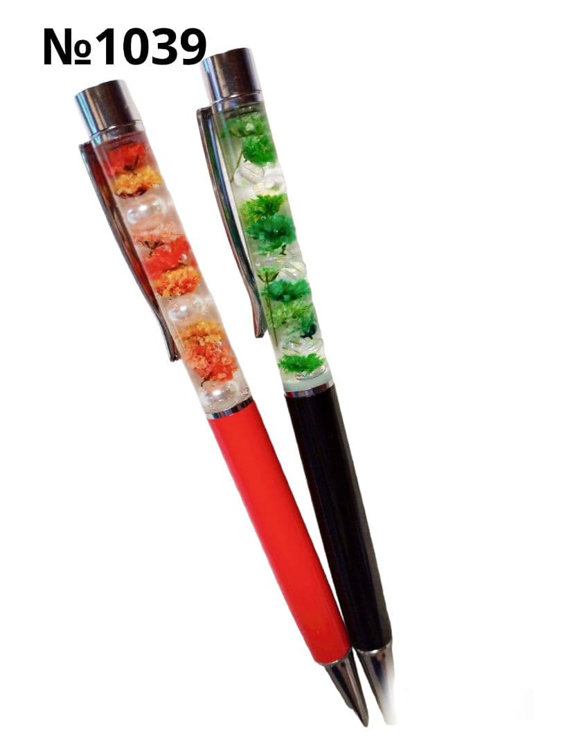 ボールペン　ハーバリウム　緑　黒　赤　オレンジ　黄色　パール　2本　セット