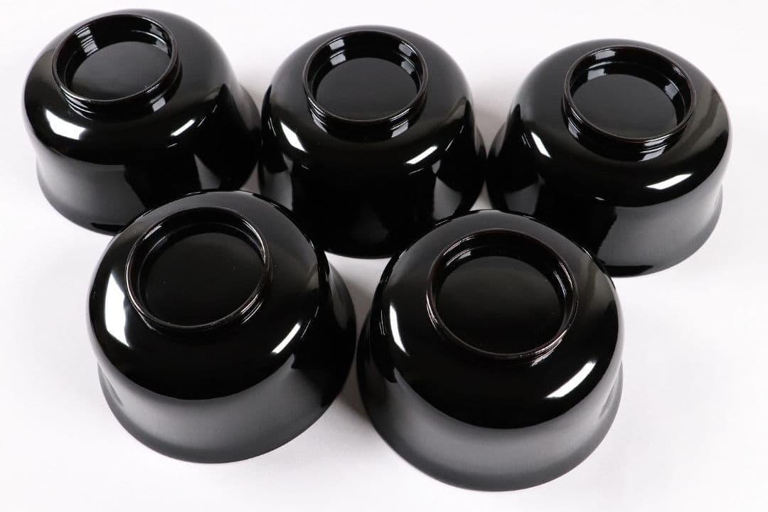 木製漆器 梅蒔絵 黒塗 椀 五客 漆芸 茶懐石 会席道具【MA287】