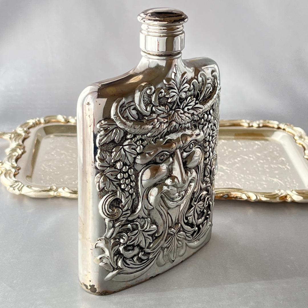 【Godinger】 バッカスのフラスク【シルバープレート】ウイスキーボトル