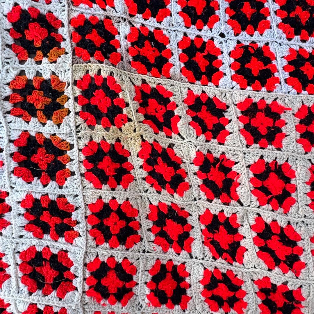 【USA vintage】グラニースクエア ブランケット 花 アメリカ　特大