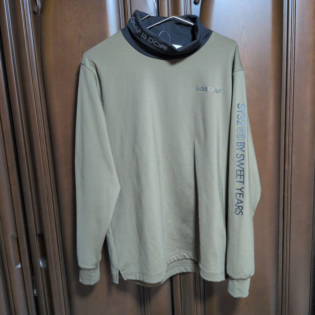 SY32:メンズ:Lサイズ:ハイネックシャツ:オリーブ色