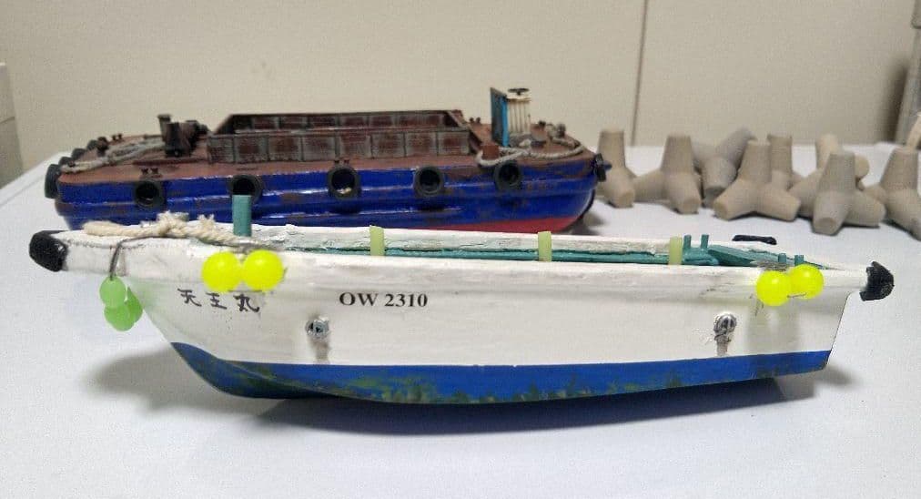 【ワンオフ】HO 和船　漁船　船外機　マーキュリー　モーター付　ストラクチャー