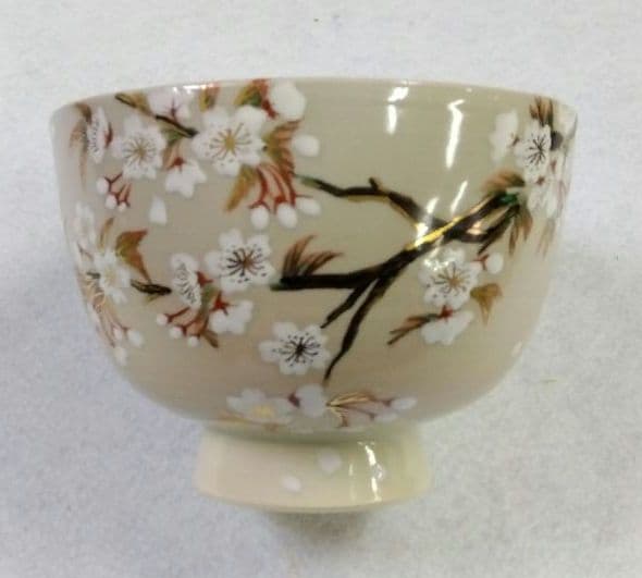 茶道具 茶碗 色絵 山桜 加藤八佳 加藤如水 京焼 清水焼 花見 桜吹雪 桜