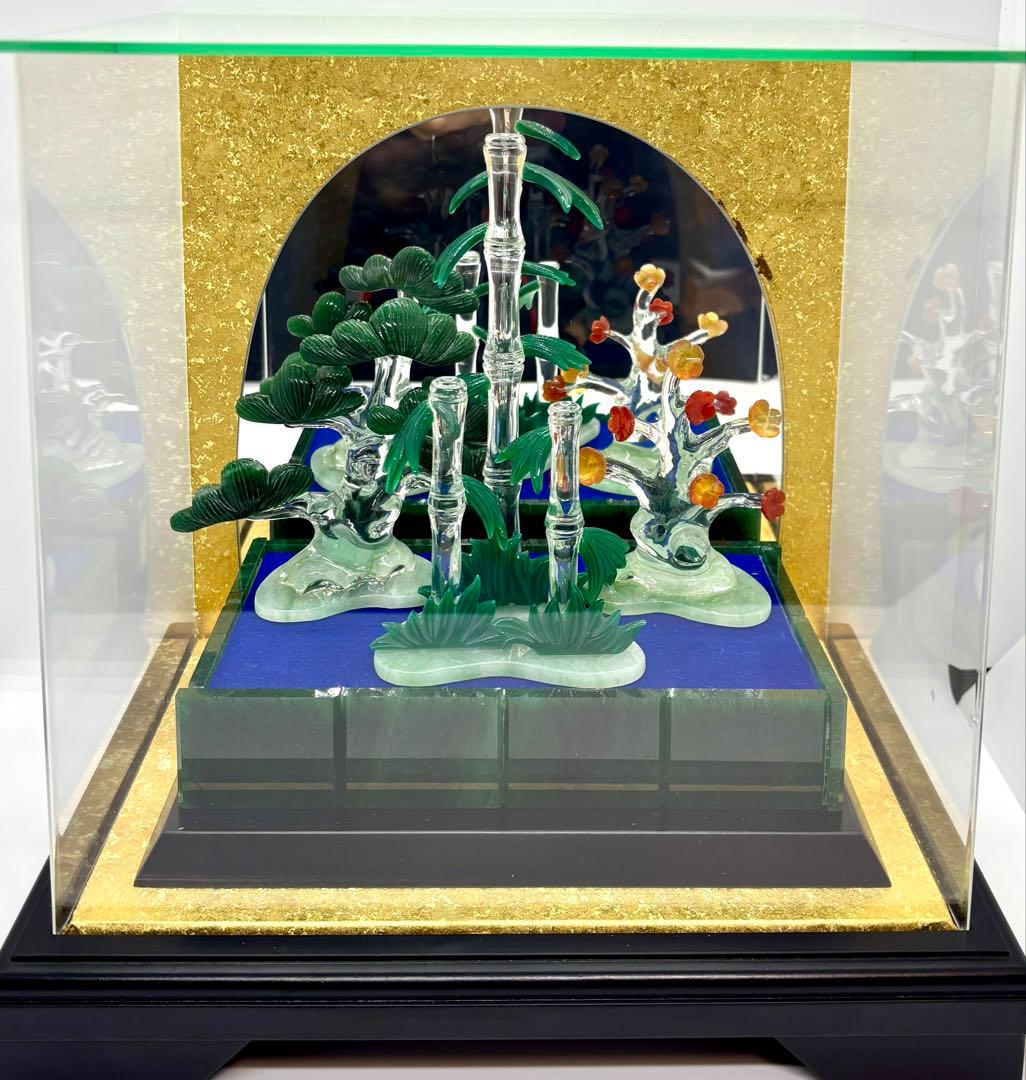 #伝統工芸士　保山作　『松竹梅』 天然石細工 置物