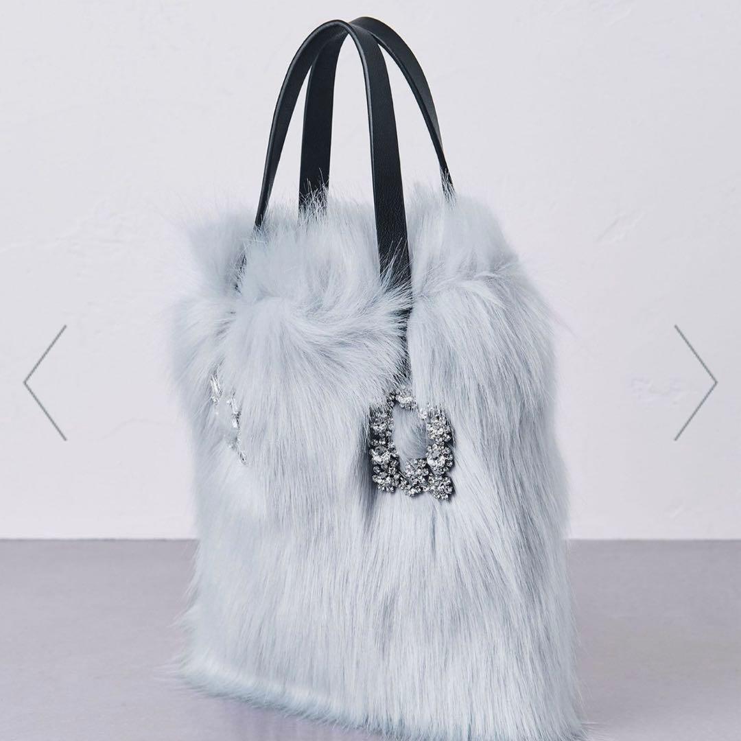 ユナイテッドアローズ　 ビジューブローチ フェイクファー トートバッグ