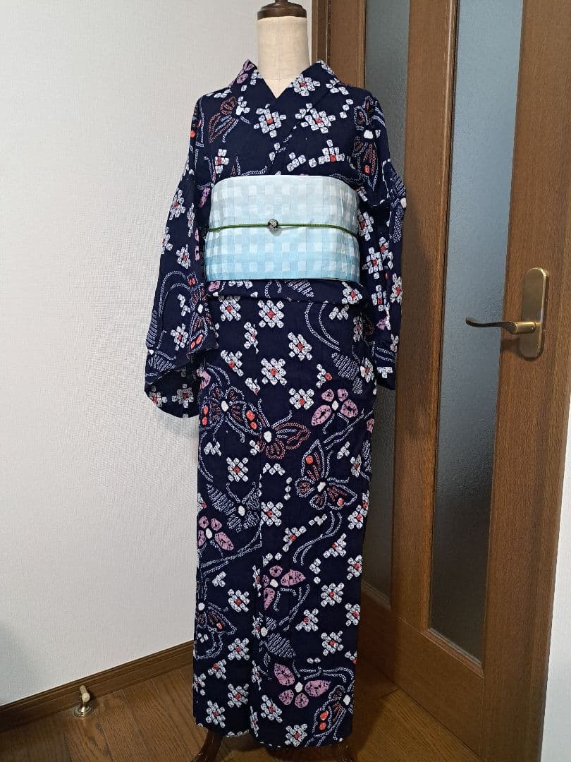 有松絞り 浴衣 シボ良好 手縫い仕立て