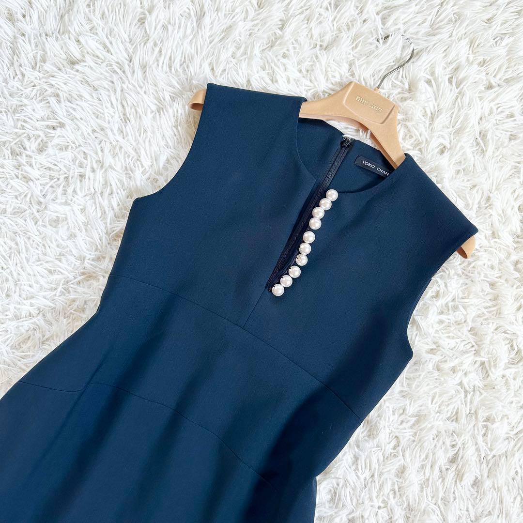 【未使用級♡着用1回】ヨーコチャン　スリットラインパールワンピース　ネイビー36