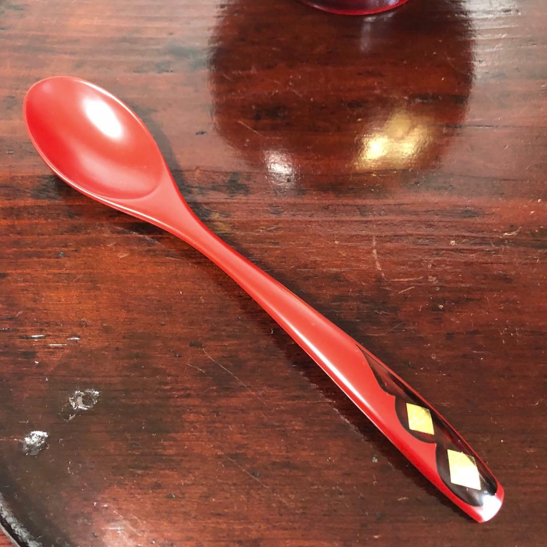 秀衡塗　大椀とスプーン　漆器　口径13㎝大型　天然木　未使用品　美品