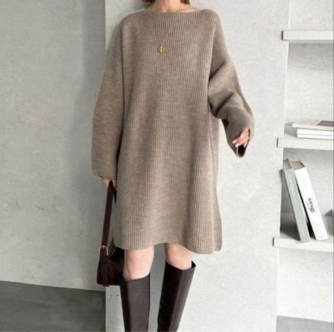 極美品 SLOBE IENA ファインウールニットミニワンピース リブニット