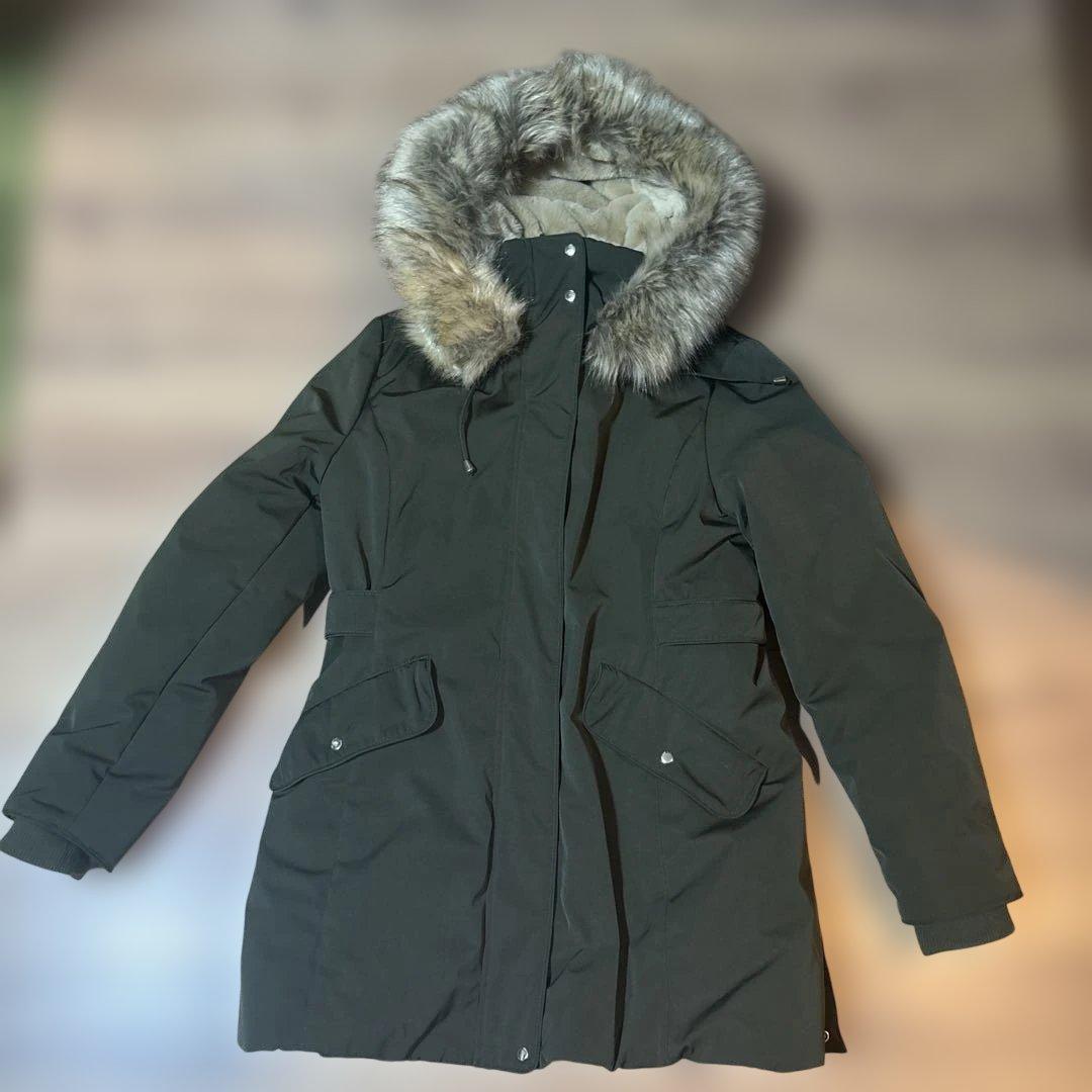 オリーブ色 フード付きモッズコート