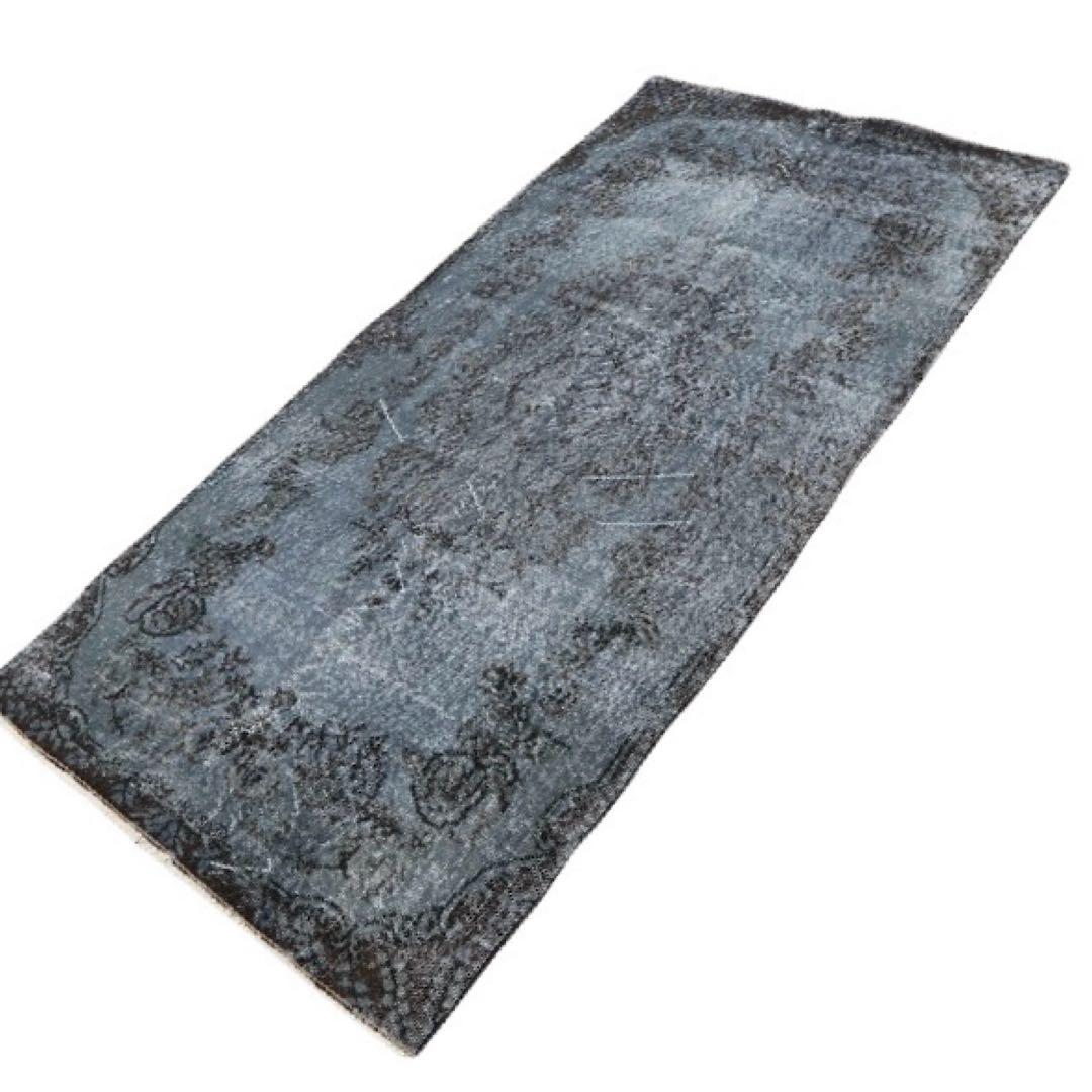 トルコヴィンテージラグ　207×104 グレー　ブラック　チョコ　オーバーダイ