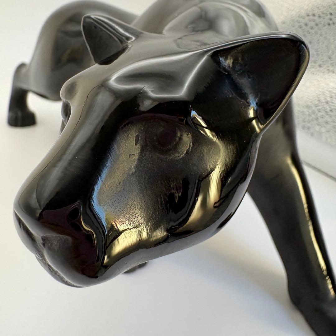 ドームフランス ブラックパンサー 黒ヒョウ クリスタル ガラス 置物 オブジェ