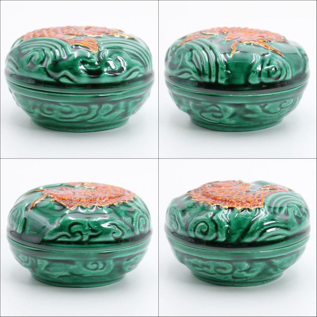 山本一如作 青交趾荒磯香合 茶道具 共箱共布　AT353　TC1