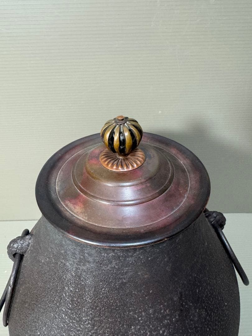 2247 人間国宝　釜師　高橋敬典　鶴首釜　釜鐶付き　茶道具