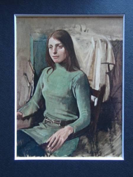 小磯　良平、みどりのセーターを着た婦人、希少な画集より、新品高級額装付