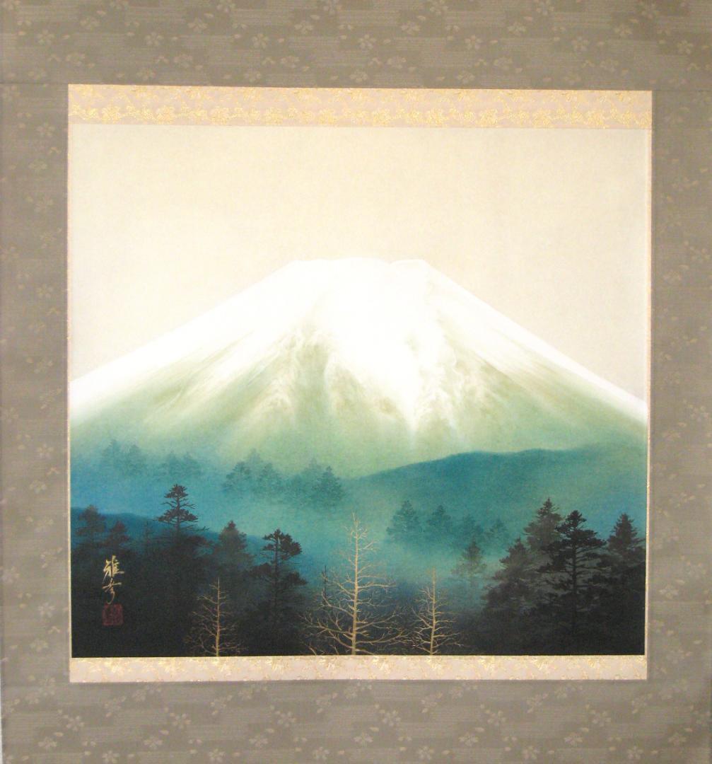 【特価軸】掛け軸 掛軸　富士◆稲垣雅彦 尺八横 (真筆・新品) 共箱・タトウ箱付