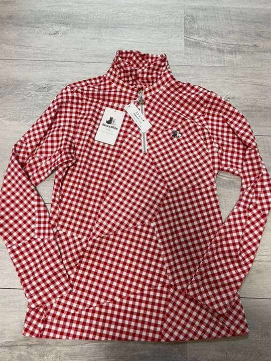 24,200円　赤白ギンガムチェック　長袖シャツ　ブラックアンドホワイトUVケア