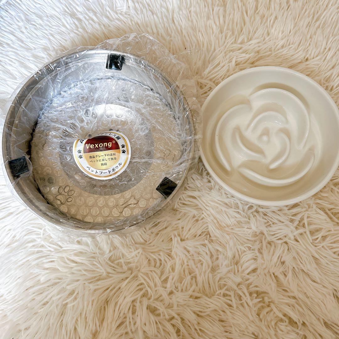 犬猫用スローフィーダー セラミック・ステンレス皿2点セット