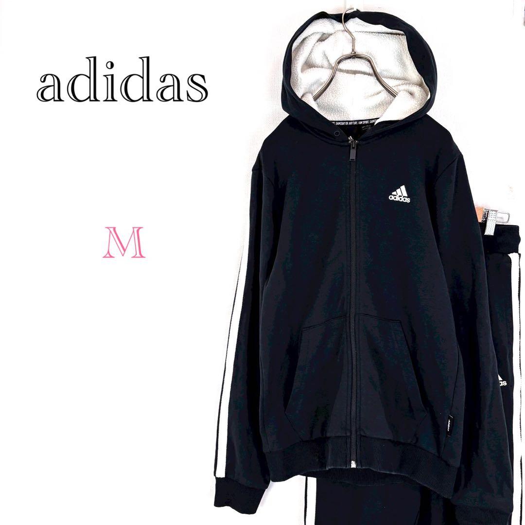 ◆アディダス【M】スウェットフルジップパーカー パンツ セットアップ 刺繍ロゴ