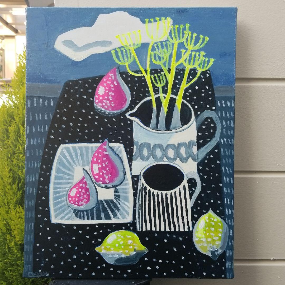 油絵　専用　いちじくとレモンのあるテーブル