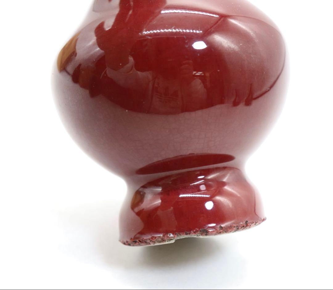 中国　清時代中期　窯変紅釉瓶　アンティーク　木箱入　送料込み251208