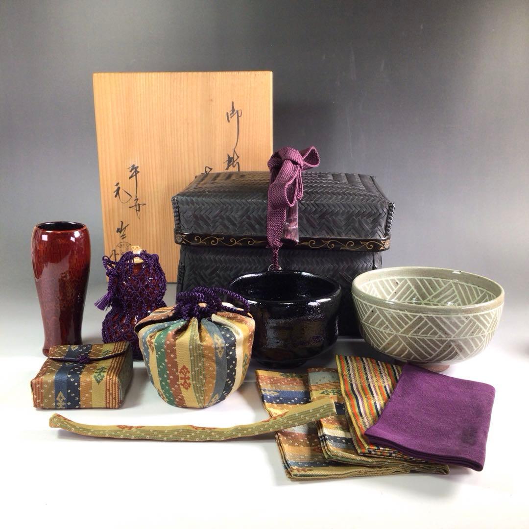 Ｒ５６１　御所籠　『平安　元竺作』『利休形』『仕覆付』『皆具添』　共箱　茶道具