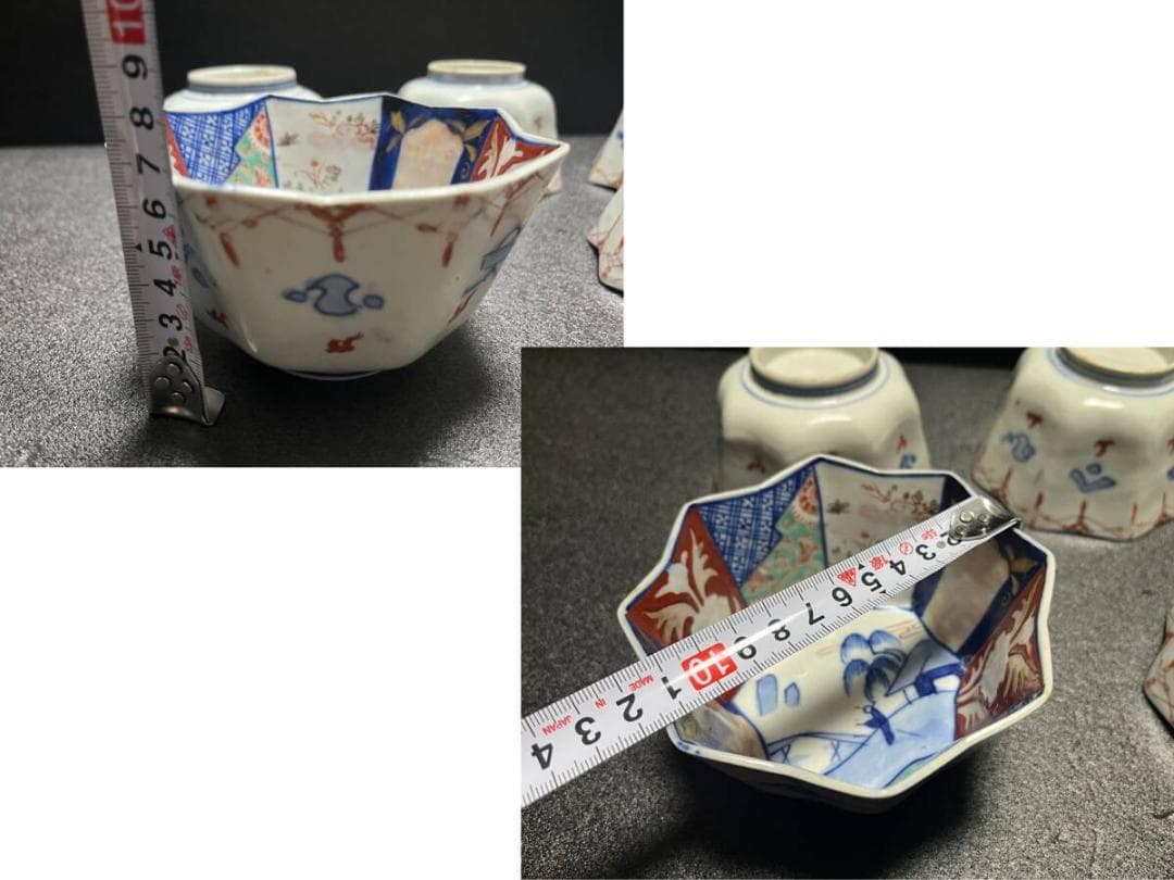古伊万里　色絵　金彩　八角鉢　中鉢　深皿　盛皿　５客