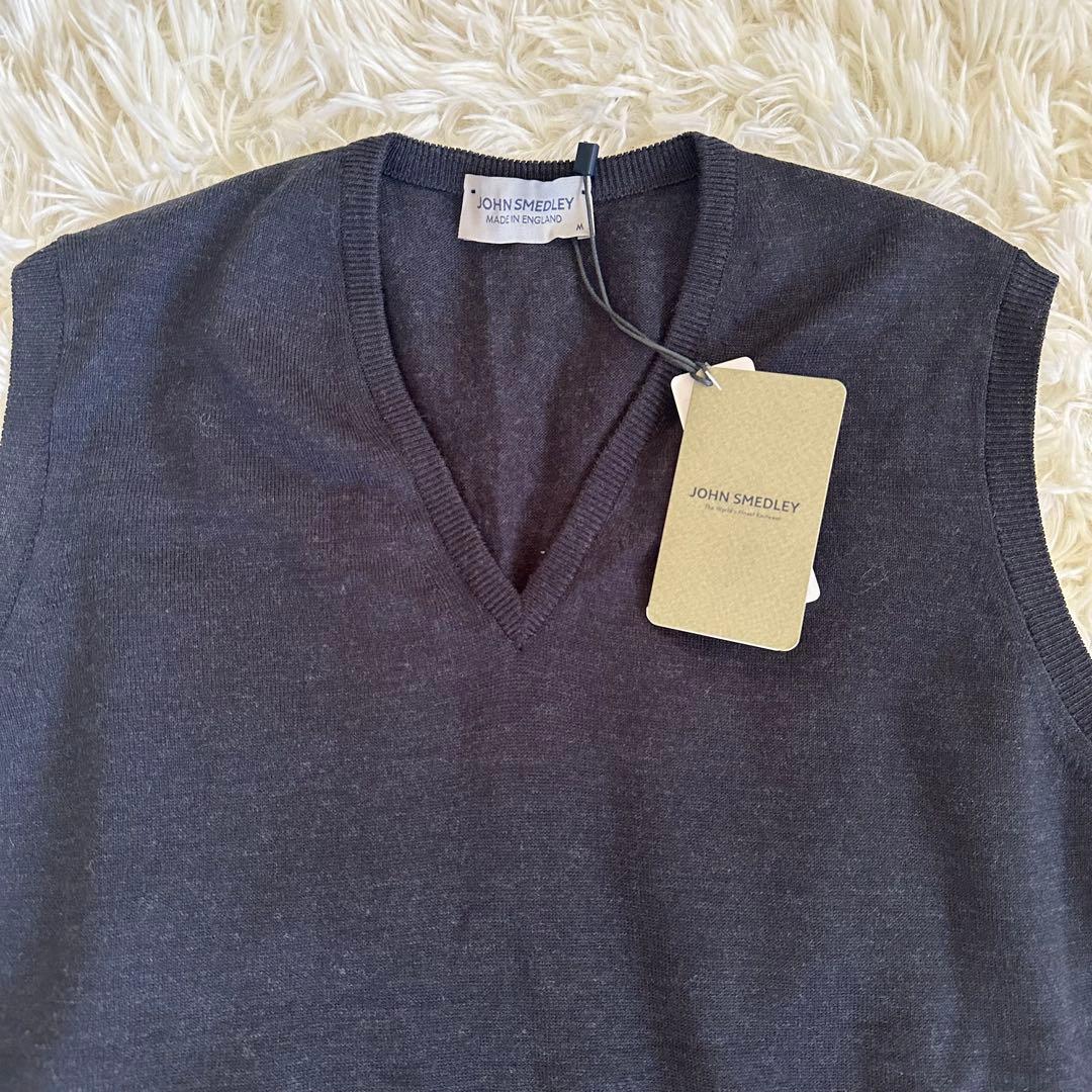 新品未使用　ジョンスメドレー ニットベスト ブラック 紺 サイズM イギリス製