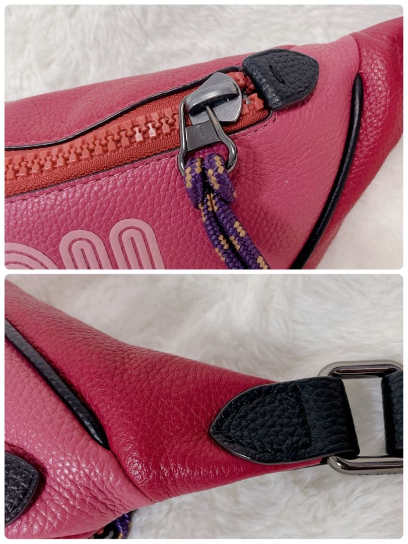【激カワ】COACH ボディバッグ ウエストポーチ ピンク オールレザー