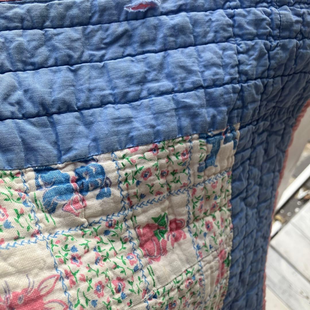 ビンテージフィードサックアニマルUSA99×124 ハンドステッチ ベビーキルト