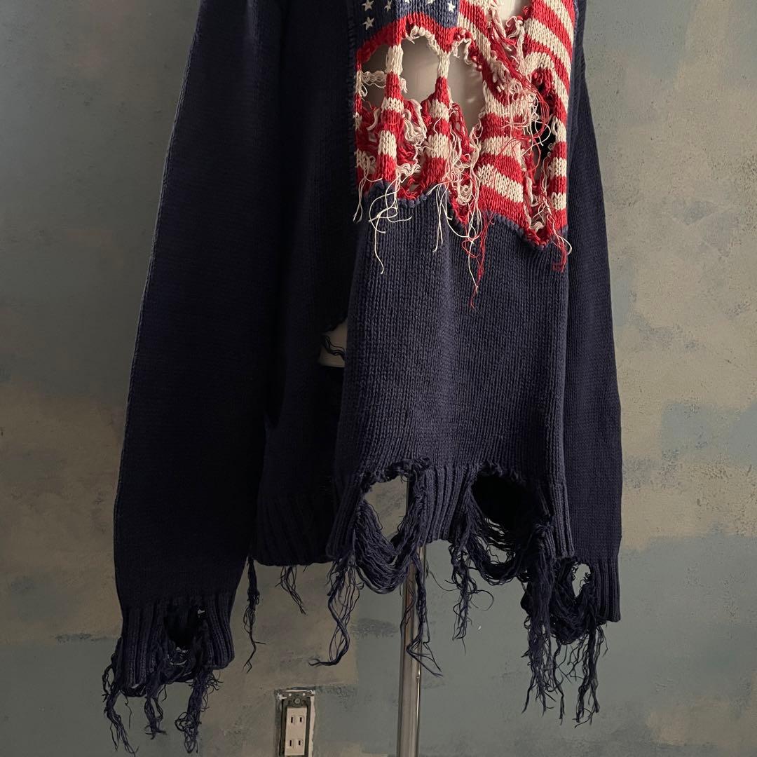 90's john ashford”麻綿”星条旗”Boro knit