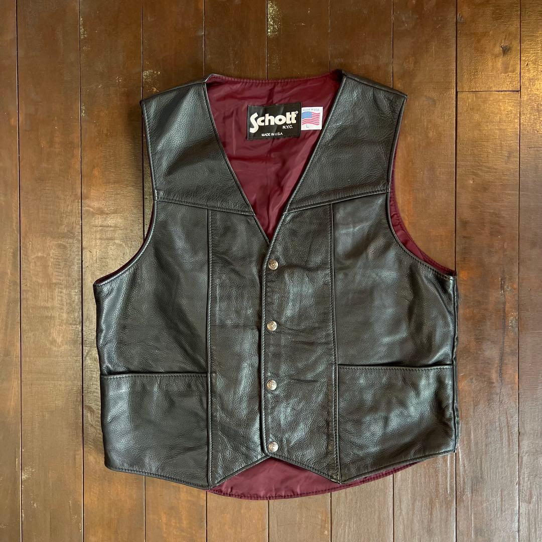 USA製！！【Schott N.Y.C. ショット】レザーベスト 本革ブラック