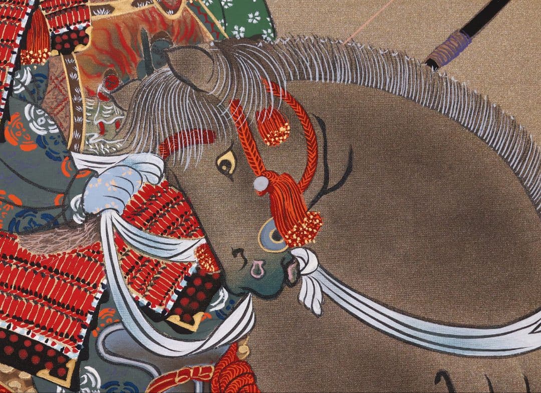 【真作】日本画 国井幸雪 武者図 絹本 掛軸 富士 金泥 國井幸雪 MB118