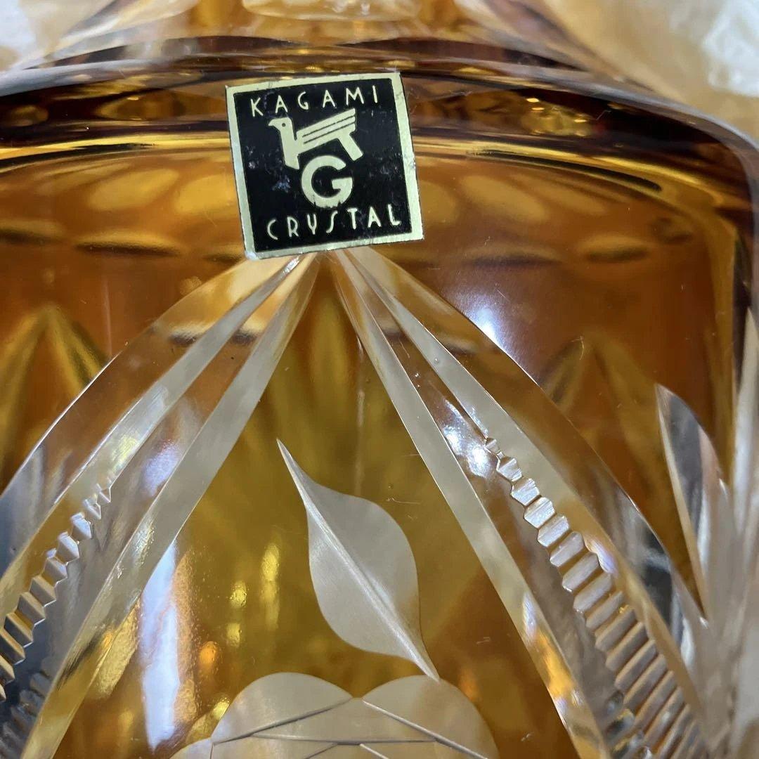 各務クリスタル　「琥珀色の花瓶」色被せ硝子　クリスタル琥珀の煌シリーズ