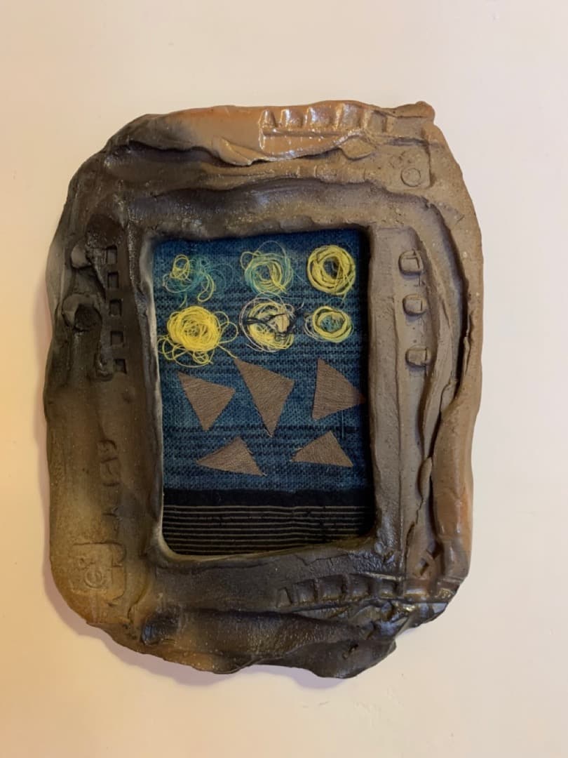 古布６　額　信楽焼　陶製　アート　美術品