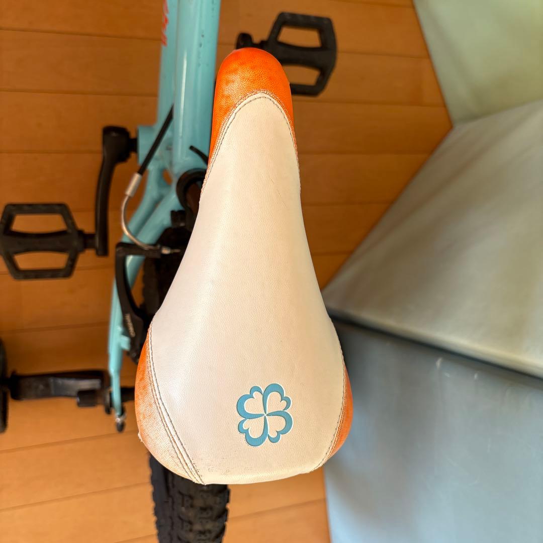 ヨツバサイクル　14インチ　ラムネブルー　子供用自転車 水色オレンジ 補助輪付き