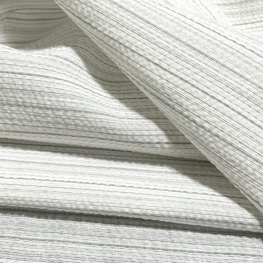 古典しじら織　浴衣　綿　粋な夏着物　縞柄　献上帯 半幅帯白　2点　0808①