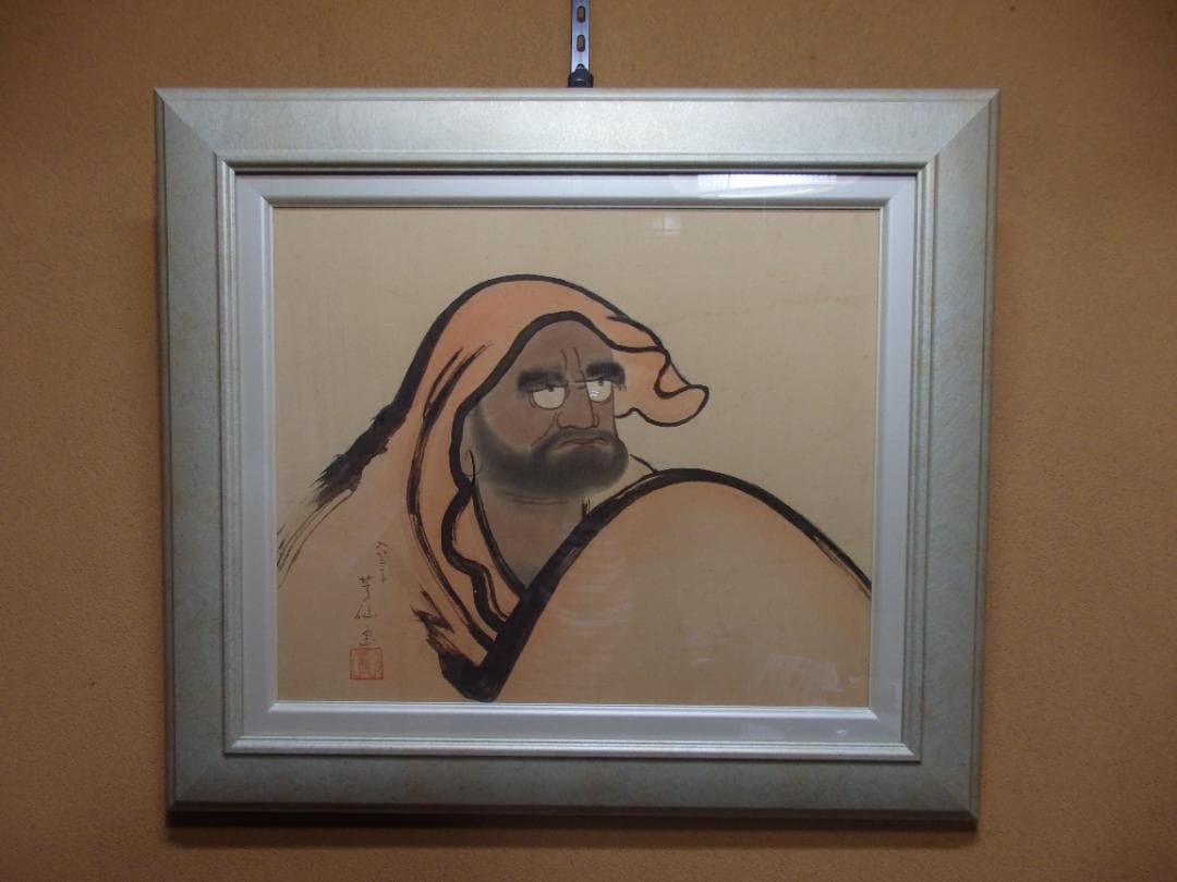 日本画家 吉原芳仙『達磨之図』絹本 額装 直筆保証 新潟生