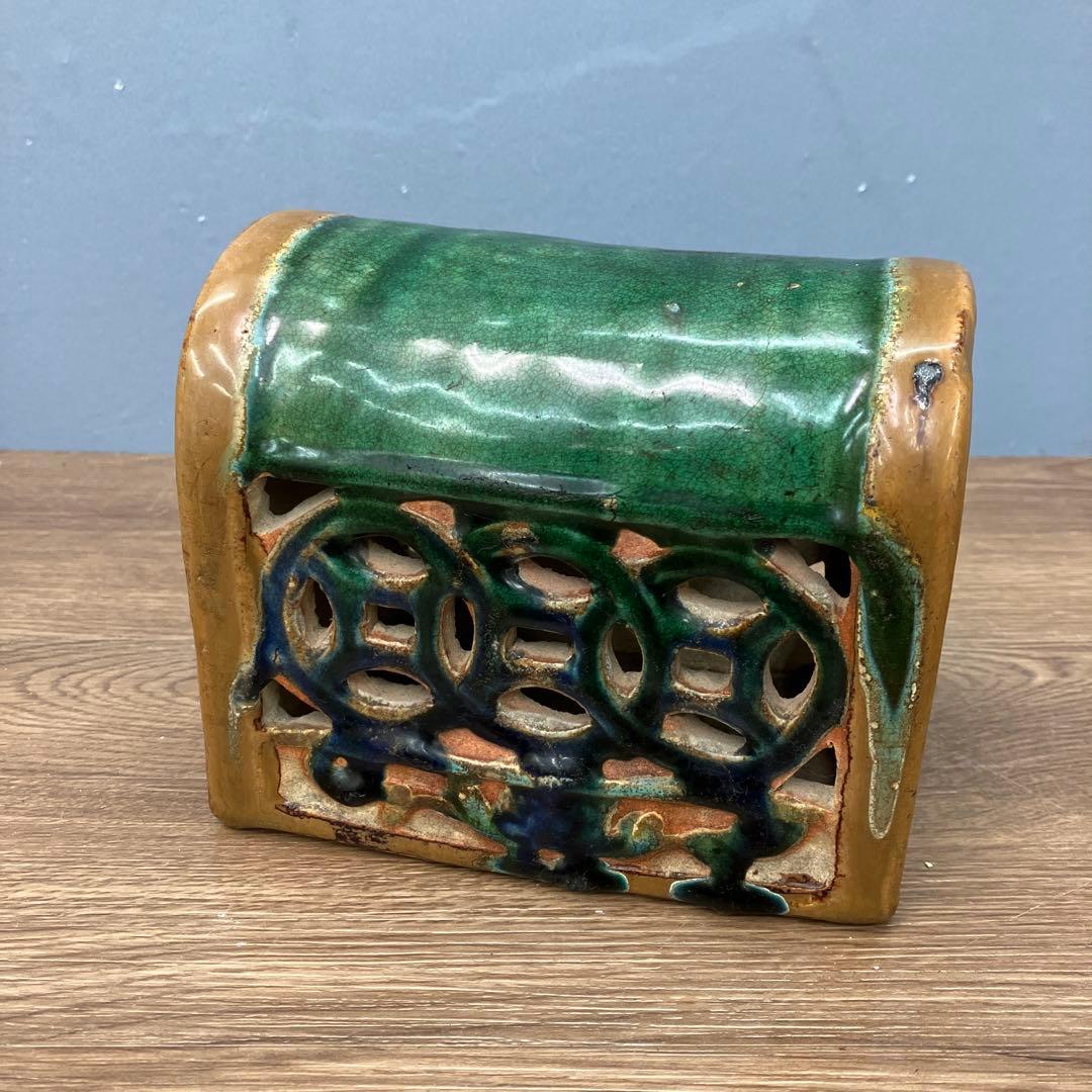 E-壁 中国美術 陶器製 陶枕 とうちん 透かし彫り 古銭文様 陶器製 雑貨