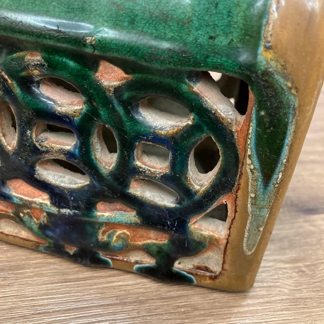 E-壁 中国美術 陶器製 陶枕 とうちん 透かし彫り 古銭文様 陶器製 雑貨